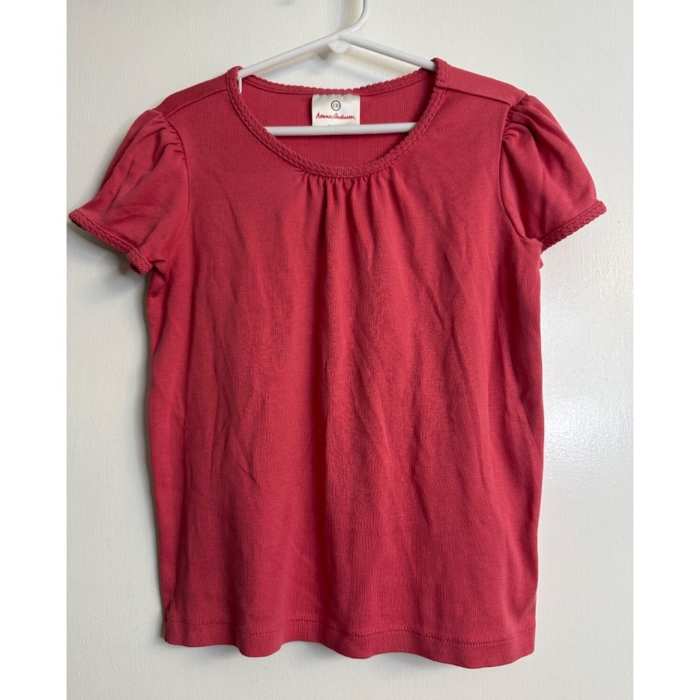 Hanna Andersson Size 130 7-8 Pink Pima Cotton Short Sleeved Tee Top T-Shirt